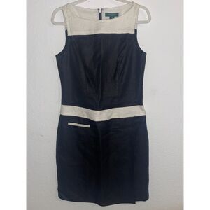 LAUREN Ralph Lauren Black & White Sleeveless Linen Colorblock Sheath Dress Sz 10